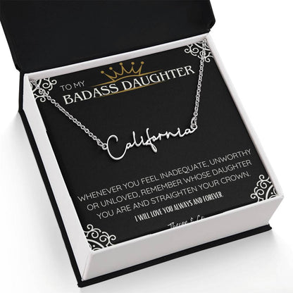 Badass Daughter Signature Name Necklace – Personalized Jewelry