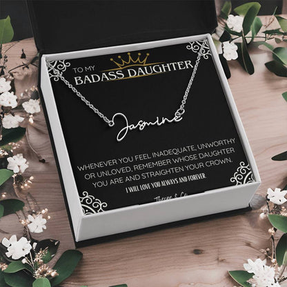 Badass Daughter Signature Name Necklace – Personalized Jewelry