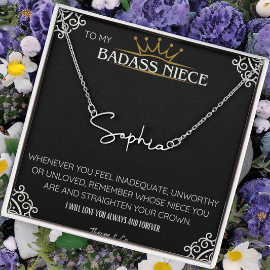 Badass Niece Signature Name Necklace – Personalized Jewelry