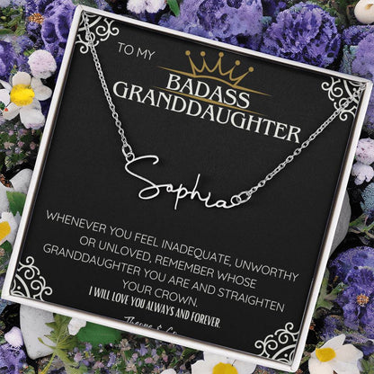 Badass Granddaughter Signature Name Necklace – Personalized Jewelry