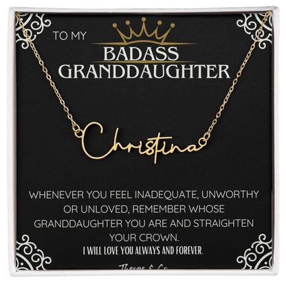 Badass Granddaughter Signature Name Necklace – Personalized Jewelry