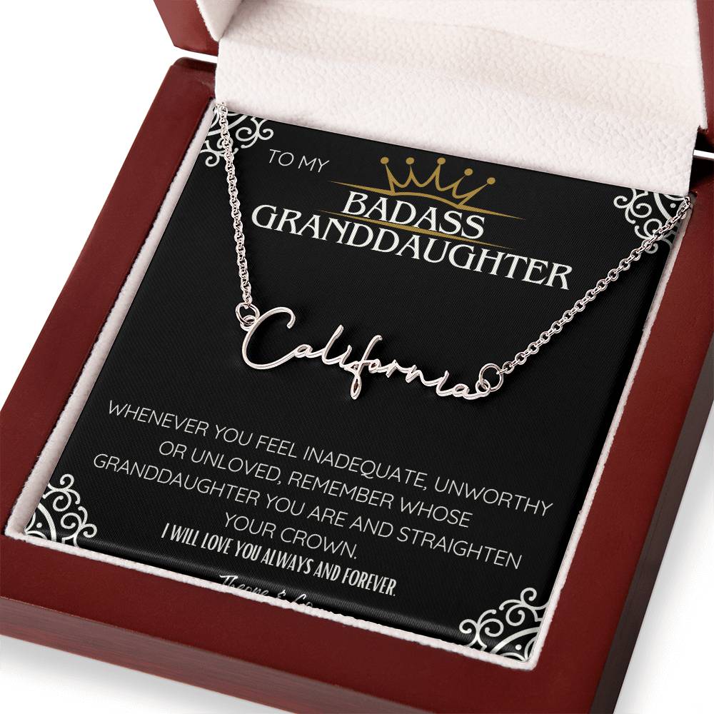 Badass Granddaughter Signature Name Necklace – Personalized Jewelry