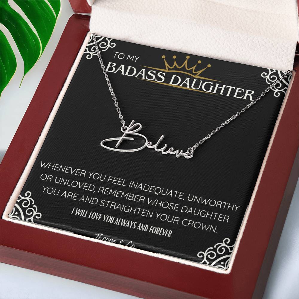 Badass Daughter Signature Name Necklace – Personalized Jewelry