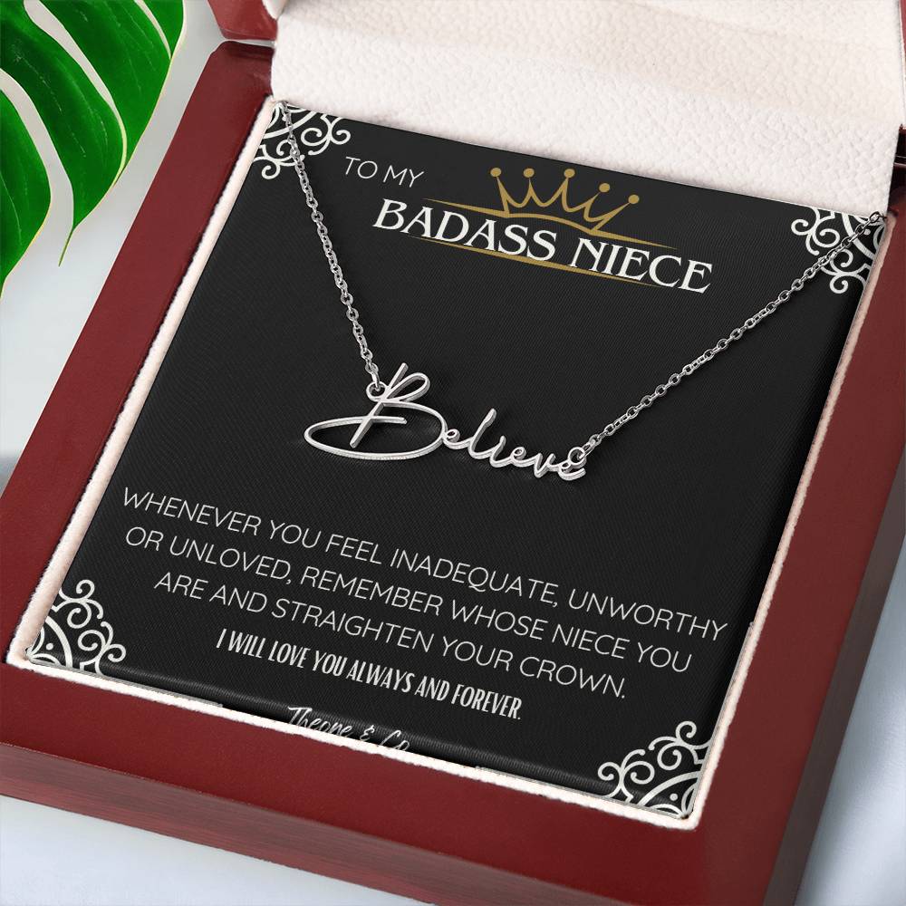 Badass Niece Signature Name Necklace – Personalized Jewelry